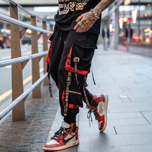 Men Casual Hip Hop Cargo Pants 2021 Summer Loose Male Ribbon Street Dance Trousers Stretch Multi-Pocket Teachwear Men Sweatpants