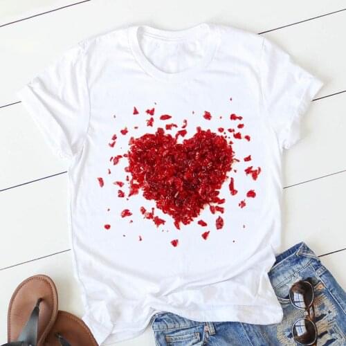 Women T shirts Love Heart Printed Summer Short Sleeve Casual Shirt Harajuku Streetwear Tops Female T shirt Female Clothes Tee_T