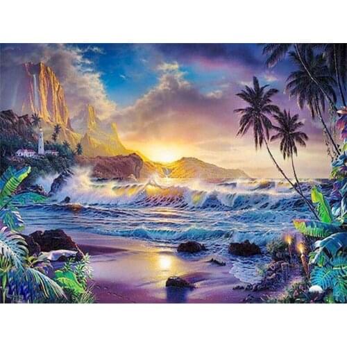 GATYZTORY DIY Painting By Numbers Kits For Adults Sunset Seaside Landscape Oil Paints Kits HandPainted DIY Framed Artcraft