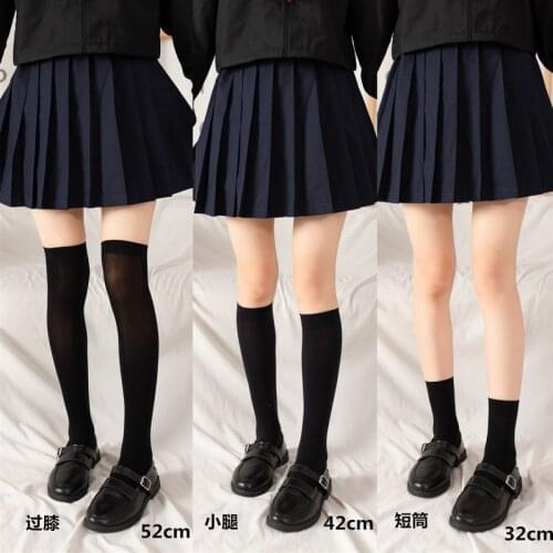 JK Woman Socks Cute Black White Velvet Lolita Long Socks Solid Color Knee High Socks Fashion Kawaii Cosplay Sexy Nylon Stockings