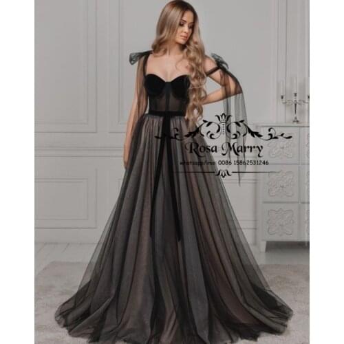 Gothic Black Plus Size Prom Dresses 2021 A Line Tulle Skirt Women Wedding Guest Gowns Formal Engagement Evening Party Gowns