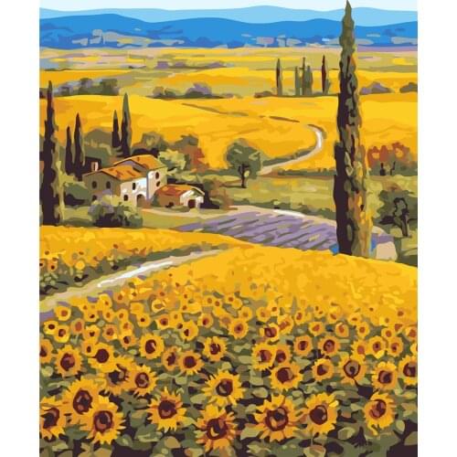 Huayu Pictures By Numbers Landscape Paint Canvas Coloring Oil Painting City Handpainted Home Decoration
