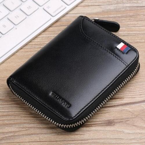 WilliamPOLO Mens Wallet Short Credit Card Holder Genuine Leather Organizer Mini Multi Card Case Zipper with Change Coin Purse