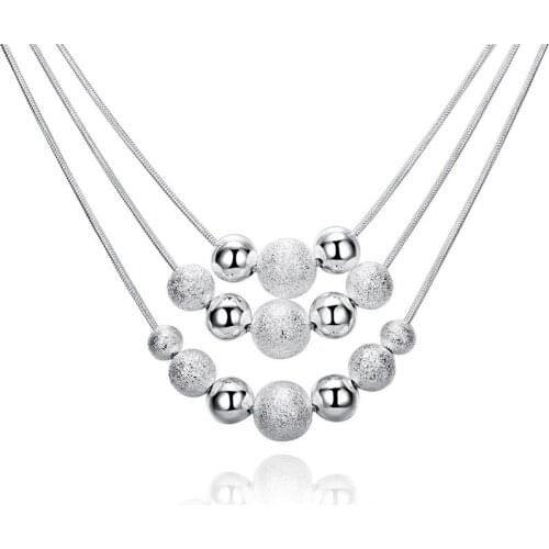 Hot Silver color three lines of beads choker necklace fashion jewelry Party for women Top quality low price N020