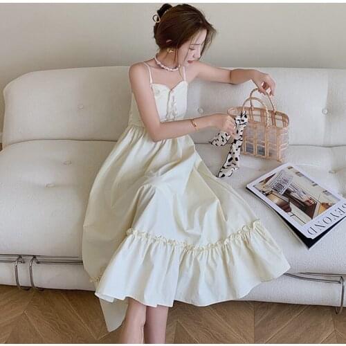 Fashion Summer Bow Lace Ruffle Maxi Party Birthday Dress Ladies Elegant Robe Casual Sexy Strap Sleeveless Beach Vacation Dress