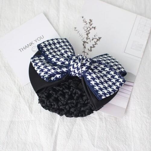 Fashion Women Elegant Ribbon Bowknot Hair Barrettes Hair Bun Quality Plaid Hair Net Snood Crochet Net Bun Black White Hair Clips