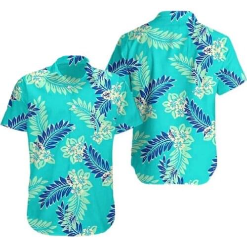 2021 New Arrival Mens Shirt Button Shirt Summer Leaves Casual Short Sleeves Tops Oversize Big size