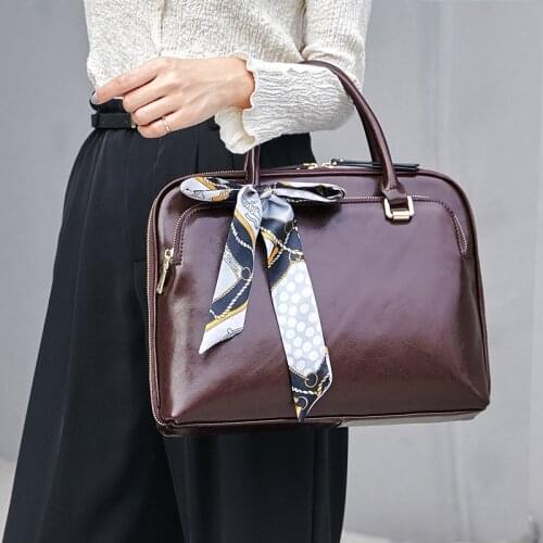 New Cowhide Womens Briefcase Business Handbag Women Genuine Leather Bag 14 15.6 Inch Laptop Computer Bag Office Bags For Female