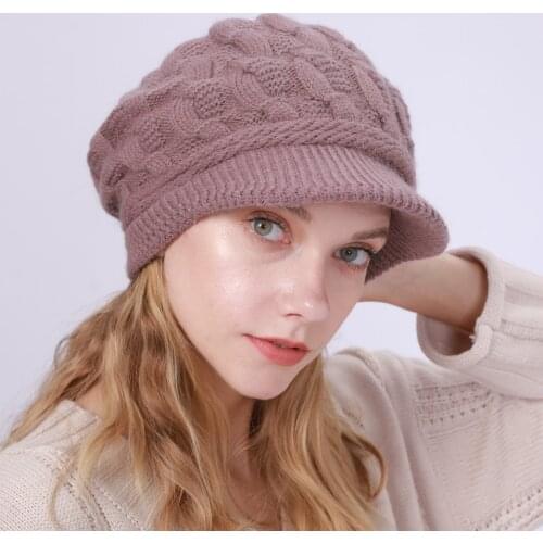 Autumn Winter Women Warm Beret Hats Fashion Knitted Berets Female Plush Beanies Hat Outdoor Lady Rabbit Wool Knit Flap Caps