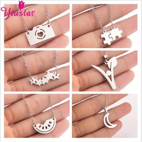 Gothpunk Stainless Steel Necklace Female Lovers Gold and Gold Puzzle Watermelon Star Moon Pendant Necklace Engagement Jewelry