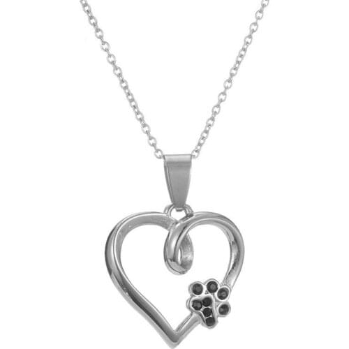 High Polished Stainless Steel Dog Cat Paw Print Heart Pendant Necklace Animal Lovers Jewelry Gifts for Women Girls