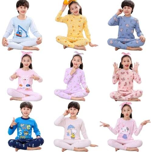 Boys Girls Pajamas Autumn Winter Long sleeve Childrens Clothing Sleepwear Cotton Pyjamas Sets For Kids Two-Piece Suit