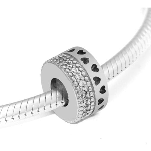 Fits for Pandora Charms Bracelets Hearts Of Signature Beads with Clear CZ 100% 925 Sterling Silver Jewelry Free Shipping