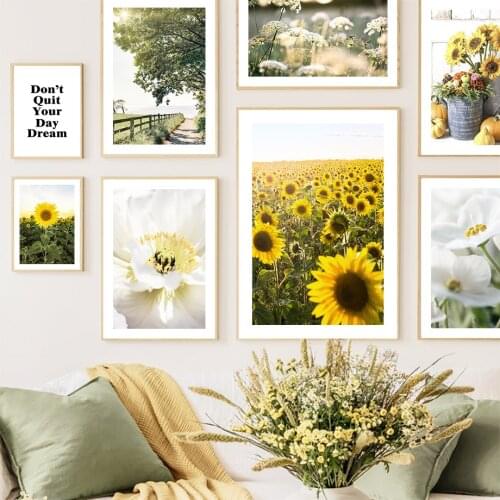 Sunflower Country Road Lake Flower Quote Wall Art Canvas Painting Nordic Posters And Prints Wall Pictures For Living Room Decor