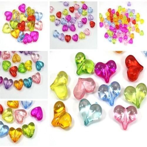Craft DIY Mixed Colour Transparent Acrylic Smooth Heart Beads Charms