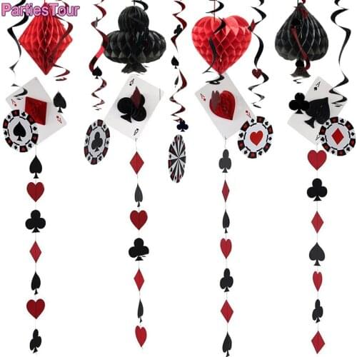 Casino Theme Party Decor Honeycomb Hanging Spiral Pendant Poker Party Happy Birthday Hanging Spiral Garland DIY Party Ornaments