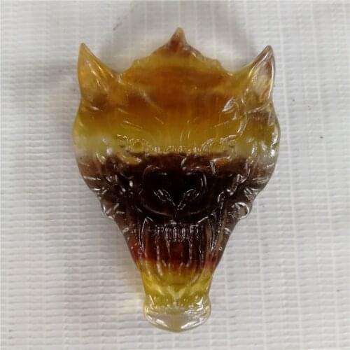 Natural Fluorite Quartz Stones Hand Carved Animal Wolf Head Quartz Ornament Home Decoration For Fengshui Spirit Healing Quartz