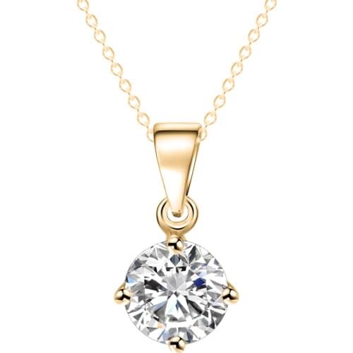 Simple Fashion Jewelry Gold Color Round Shape CZ Cubic Zirconia Pendant Necklace for Women Wedding Jewelry