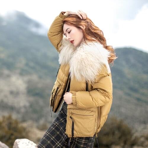 Fashion Winter big real sheep fur collar warm fluffy down coat female bread style down parkas warm down jackets F2178 dropship