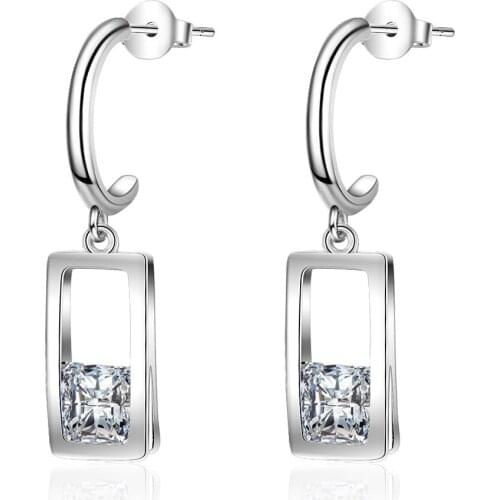 100% 925 Sterling Silver Shine Cubic Zirconia Rectangle Ladies Tassel Stud Earrings Wholesale Jewelry For Women No Fade Students
