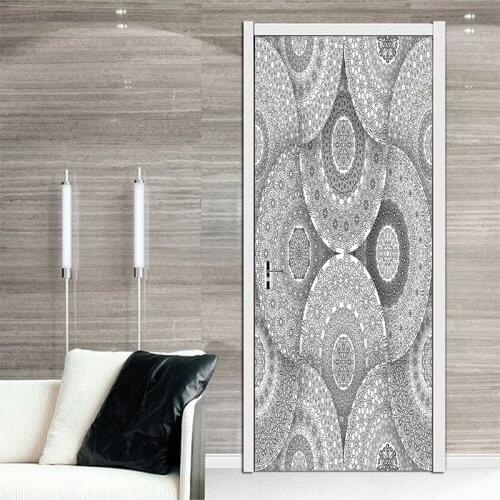 Gray Flower Pattern Style Door Stickers Mural PVC Self-adhesive Waterproof Bedroom WallPaper Living Room home Decoration
