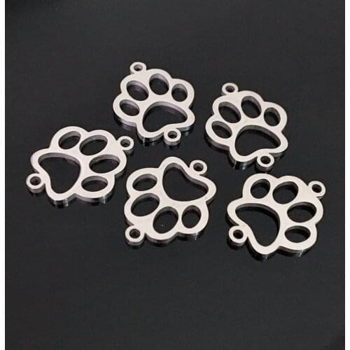 10pcs Pet Dog Print Stainless Steel Charm Cat Dog Paw Stainless Steel Connect Charm for DIY Cord Bracelet Necklace Making
