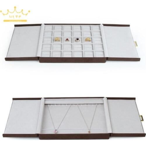 Microfiber Leather Double Open Jewelry Storage Box Ring Necklace Bracelet Pendant Display Tray Necklace Ring Display