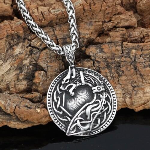 Nordic Viking amulet drgon dreki Jormungand Knot pendant necklace stainless steel with valknut rune gift bag