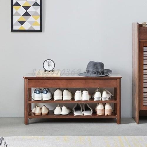 Solid Wood Shoe Changing Stool Household Entrance Sitting Shoe Cabinet Multi Functional Nordic Shoe Rack Shoe Wearing Stool Porc
