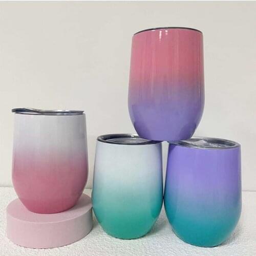 12oz Ombre Wine Tumbler With Sealed Lids Stainless Steel Gradient Colors Thermos Beer Mugs Insulated Water Glass For Part Gift