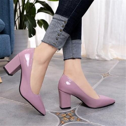 2019 Womens High Heels Sexy Bride Party mid Heel Pointed toe Shallow mouth High Heel Shoes Women shoes big size 35-43