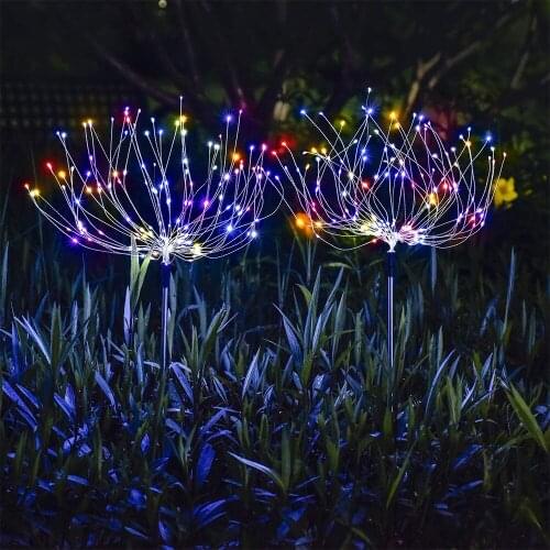 Solar Powered Outdoor Grass Globe Dandelion Fireworks Lamp Flash String 90 /120/150 LED For Garden Lawn Landscape Holiday Light