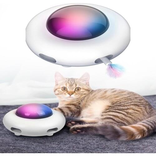 Smart Electric Cat Toy Interactive Feather Toys 3 Speed Adjustable UFO Turntable Teasing Stick Funny Cat Toys Pet Supplies