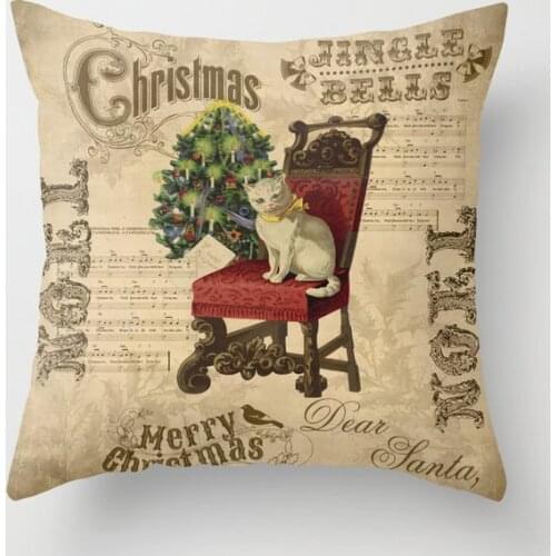 Vintage Christmas Cat Decorative Pillowcases Cotton Linen Throw Pillow Case Home Sofa Decor Pillowcase