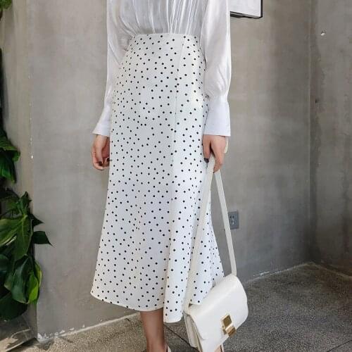 2020 Summer New Arrival Korean Style Chiffon Skirt Fashion Dot Printed High Waist Mermaid Long Skirts For Women Free Shipping