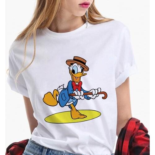 Mickey and His Frineds Donald Duck Printed Fashion Women T Shirts Summer Short Sleeve Casual Loose O-neck T-shirts Women Tops