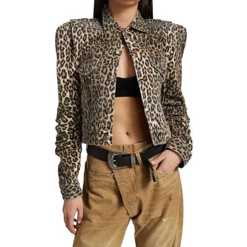Woman Jacket Fashion Leopard Print Cotton Denim Coat Woman
