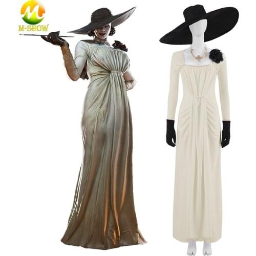 Halloween Dress Alcina Dimitrescu Cosplay Costume Game Village Middle Ages Evil Girl Dress Hat Vampire Lady Dimitrescu Outfit