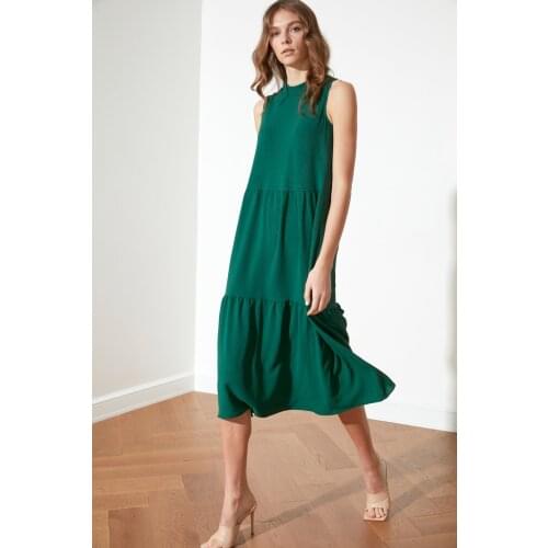 Womens Emerald green Wide Cut Dress, Casual Cut, Sporty and Special Use, Slim Gösteriri, does Not Require ironing, Frilly, Fashion Design