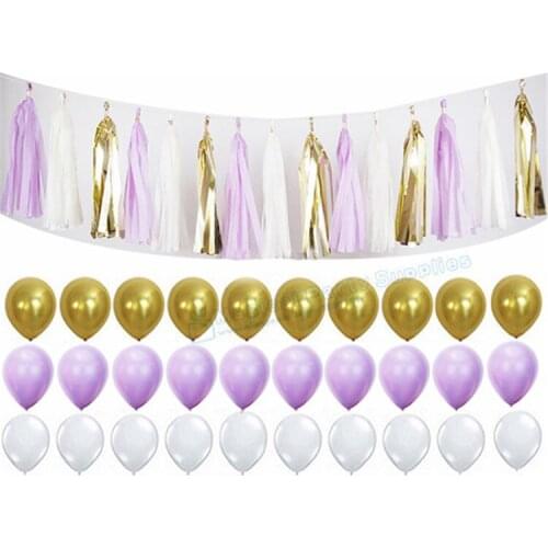 1 Set Lavender Metallic Gold Tassel Garland Hanging Decorations Purple Latex Balloons Lilac Pompoms Wedding Princess Decor