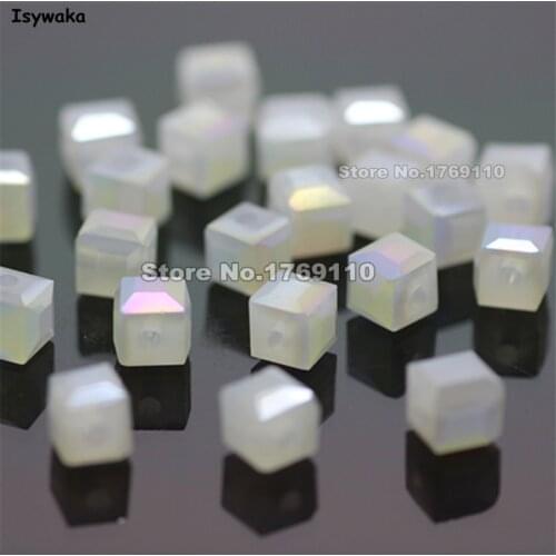 Isywaka 100pcs Cube 4mm Solid White AB Color Square Austria Crystal Beads Glass Beads Loose Spacer Bead for Jewelry Making