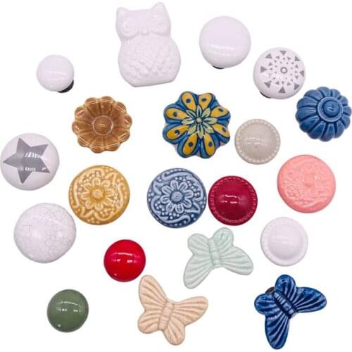 1x Rural Ceramic Knobs Cabinet Round Handles for Kids baby Furniture Door Cabinets Knobs and Handles Cupboard Drawer Pull Handle
