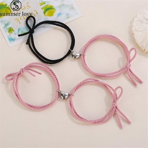 2pcs/set Couples Heart Magnetic Ball Friendship Bracelets for Women Elastic Rope Stretchy String Statement Jewelry
