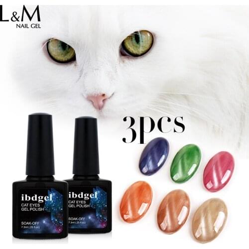 3pcs ibdgel Jade Cats Eye Gel Nail Polish 3D Cat Eyes LED Soak Off Gel Lacquer Varnish Nail Gel Polish 7.3ML UV GEL