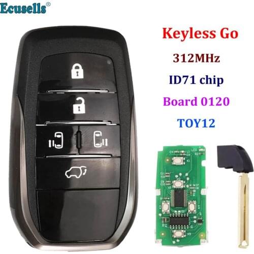 5 Button Keyless Go Smart Remote Key 312MHz ID71 Chip for Toyota Previa Alphard with Uncut TOY12 Blade Board 0120