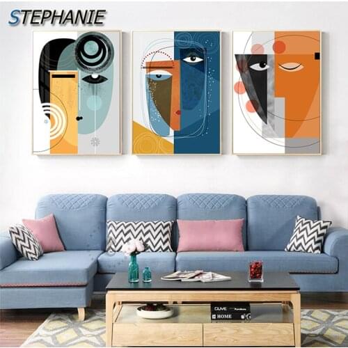 Abstract Human Face Poster Print Modern Wall Art for Living Room bedroom fashion Cuadros Nordic Orange Poster Home Picture Decor