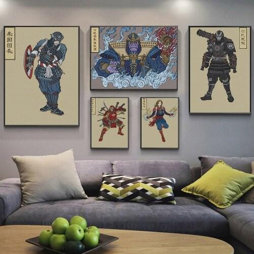 Watercolor Marvel Samurai Comic Poster Captain America Canvas Painting Print Creative Wall Art Picture for Home Decor Cuadros