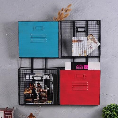 American European simple iron office multi-layer magazine newspaper rack wall hanging storage basket wall hanging