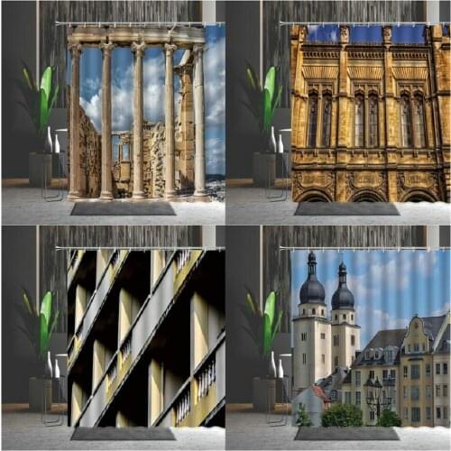 Architectural Landscape Bath Curtains Greece Roman Columns Nordic Style Building Corridor Bathroom Decorative Shower Curtains