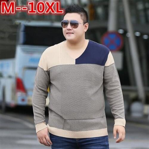 Plus size 10XL 8XL 6XL 5XL V-Neck Slim Fit Sweater Men Fashion Spring Autumn Pullover Men Homme Leisure Solid Color Sweater